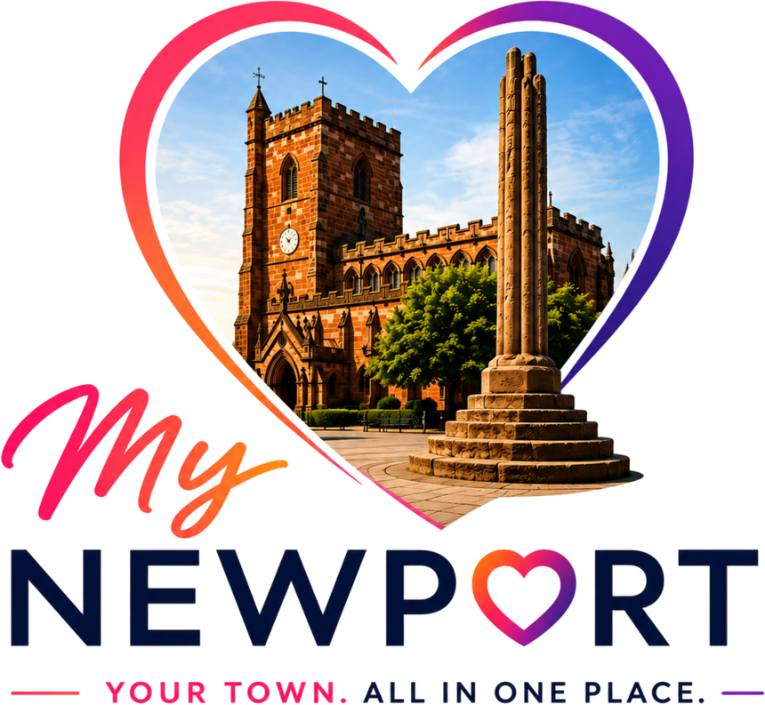 My Newport logo — St Nicholas' Church and the market cross, Newport, Shropshire